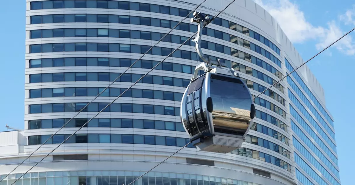 A-modern-cable-car-set-against-a-futuristic-urban-building-showcasing-innovation